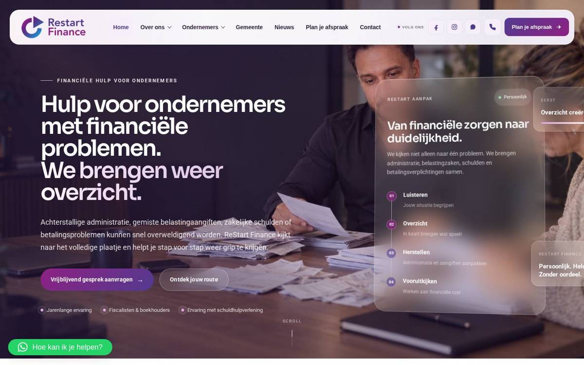 Website van ReStart Finance, gebouwd door AESLY